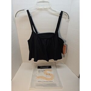 Shapermint Essentials Swim Ruffled Bikini Top Size XL Solid Black NWT‎